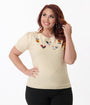 Unique Vintage Plus Size Cream Chicken Embroidered Sweater