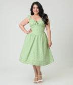Preorder - Unique Vintage Plus Size Green Gingham Sweetheart Flutter Sleeve Swing Dress - Unique Vintage - Womens, DRESSES, SWING