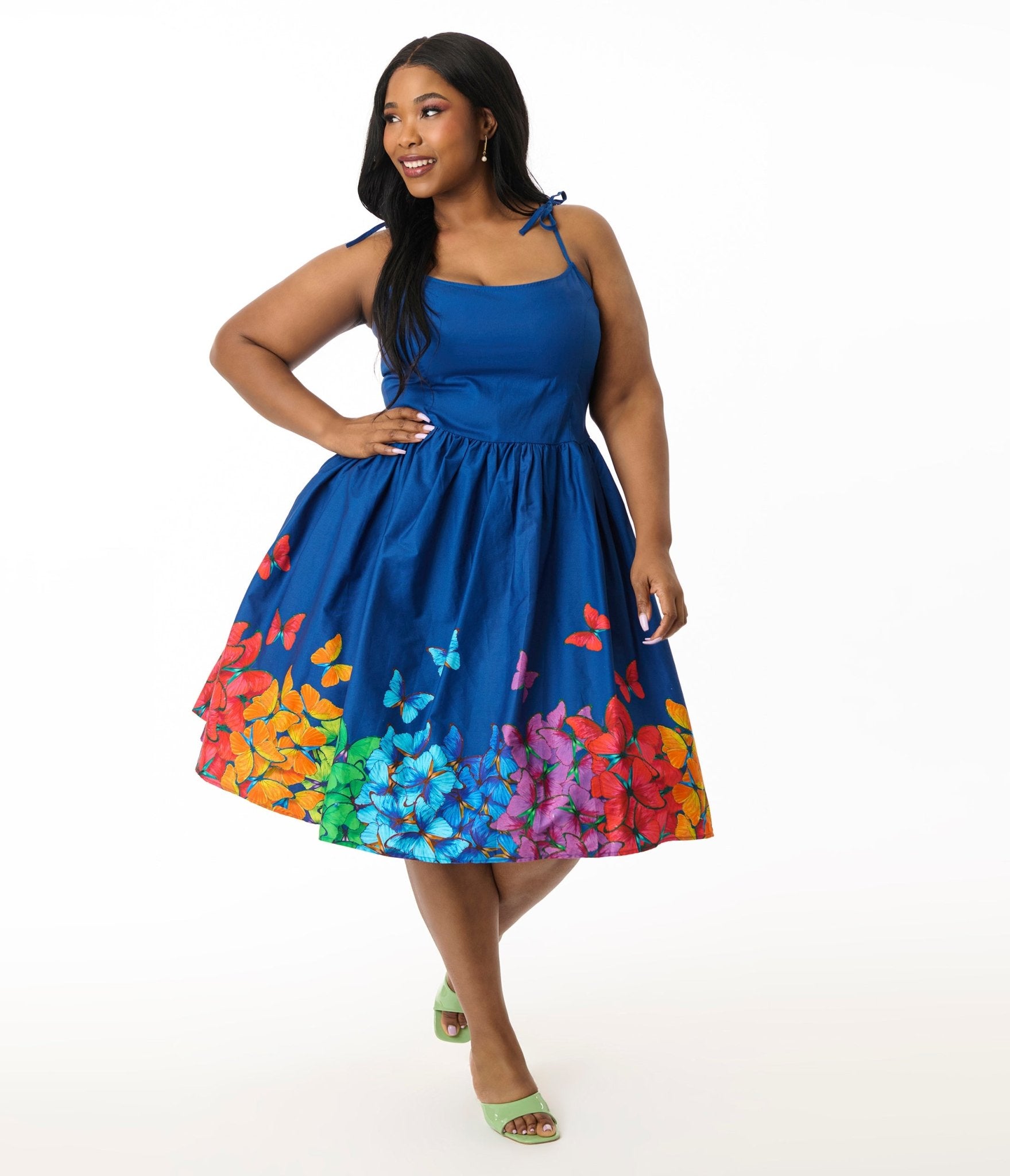 Preorder - Unique Vintage Plus Size Rainbow Butterfly Cotton Bobbie Swing Dress - Unique Vintage - Womens, DRESSES, SWING