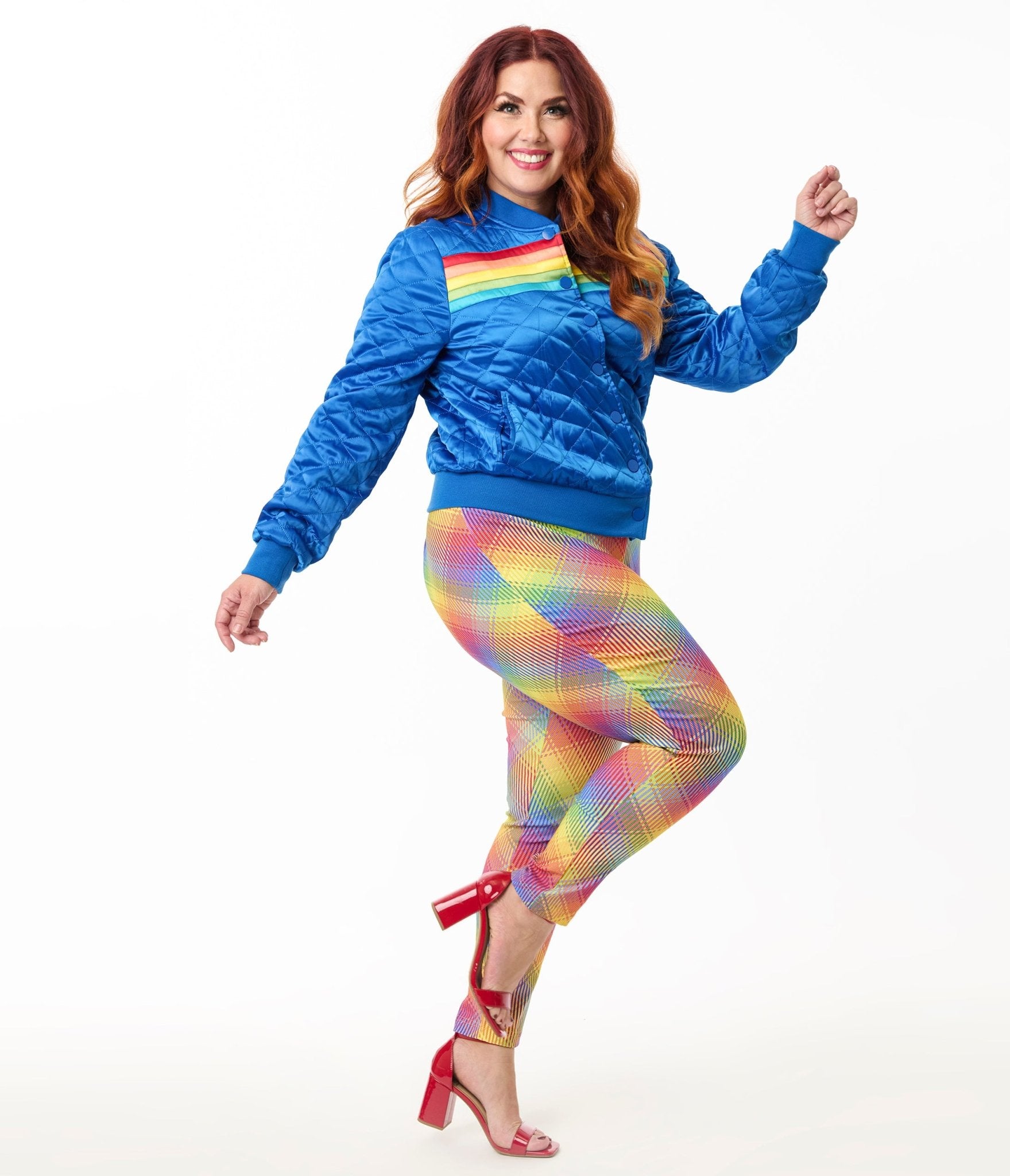 Preorder - Unique Vintage Plus Size Rainbow Plaid High Waist Rizzo Cigarette Pants - Unique Vintage - Womens, TOPS, OUTERWEAR