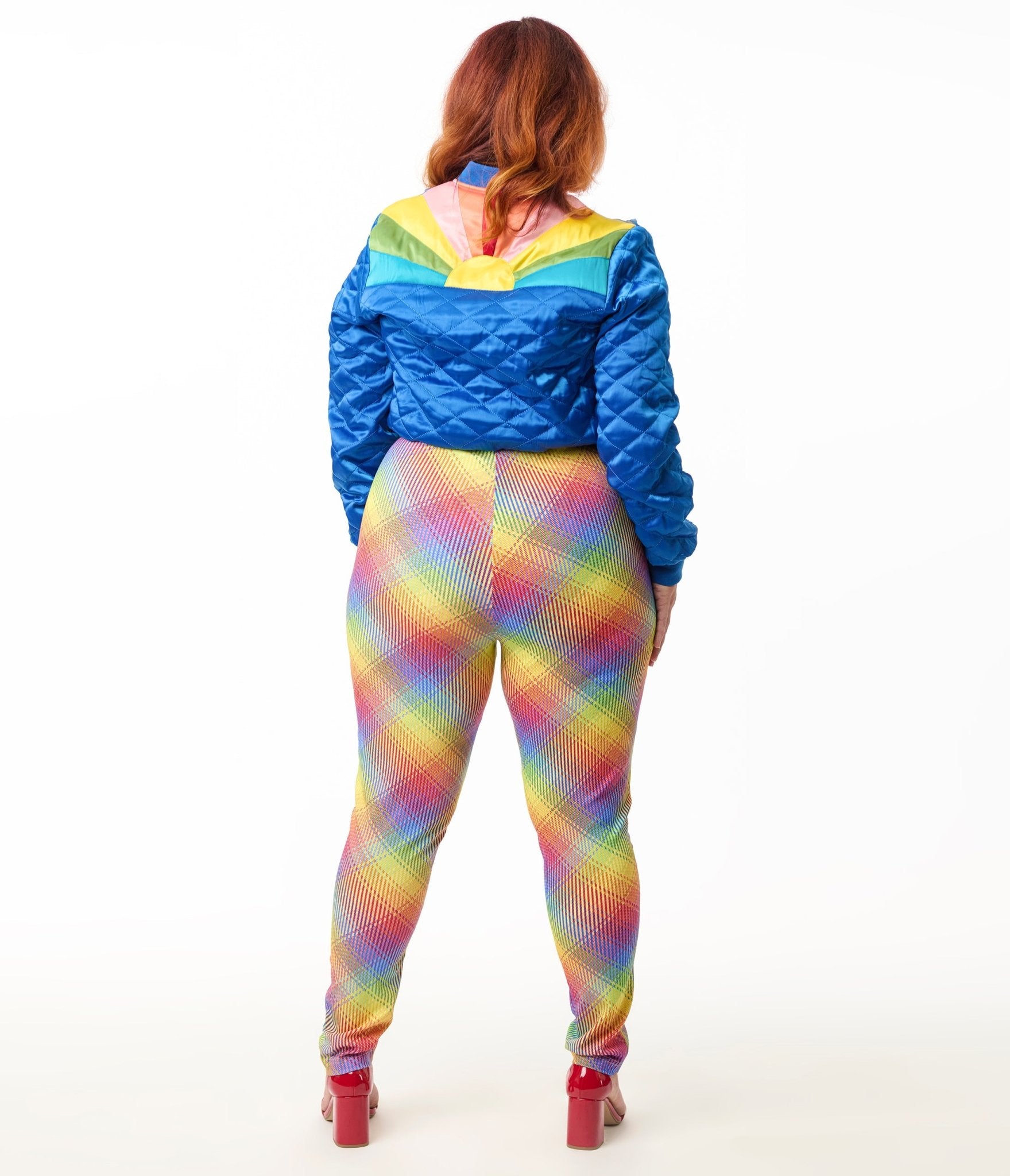 Preorder - Unique Vintage Plus Size Rainbow Plaid High Waist Rizzo Cigarette Pants - Unique Vintage - Womens, TOPS, OUTERWEAR
