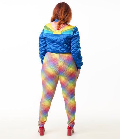 Preorder - Unique Vintage Plus Size Rainbow Plaid High Waist Rizzo Cigarette Pants - Unique Vintage - Womens, TOPS, OUTERWEAR