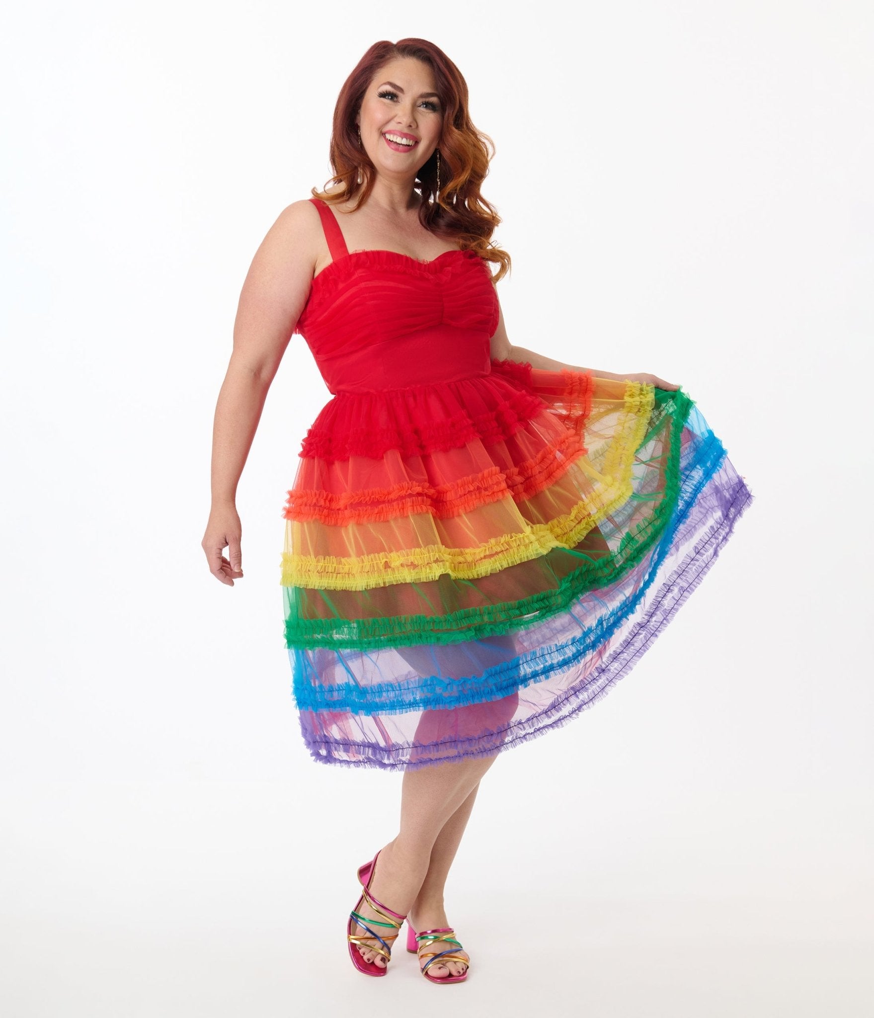 Unique Vintage Plus Size Rainbow Tiered Sheer Midi Dress - Unique Vintage - Womens, DRESSES, PROM AND SPECIAL OCCASION
