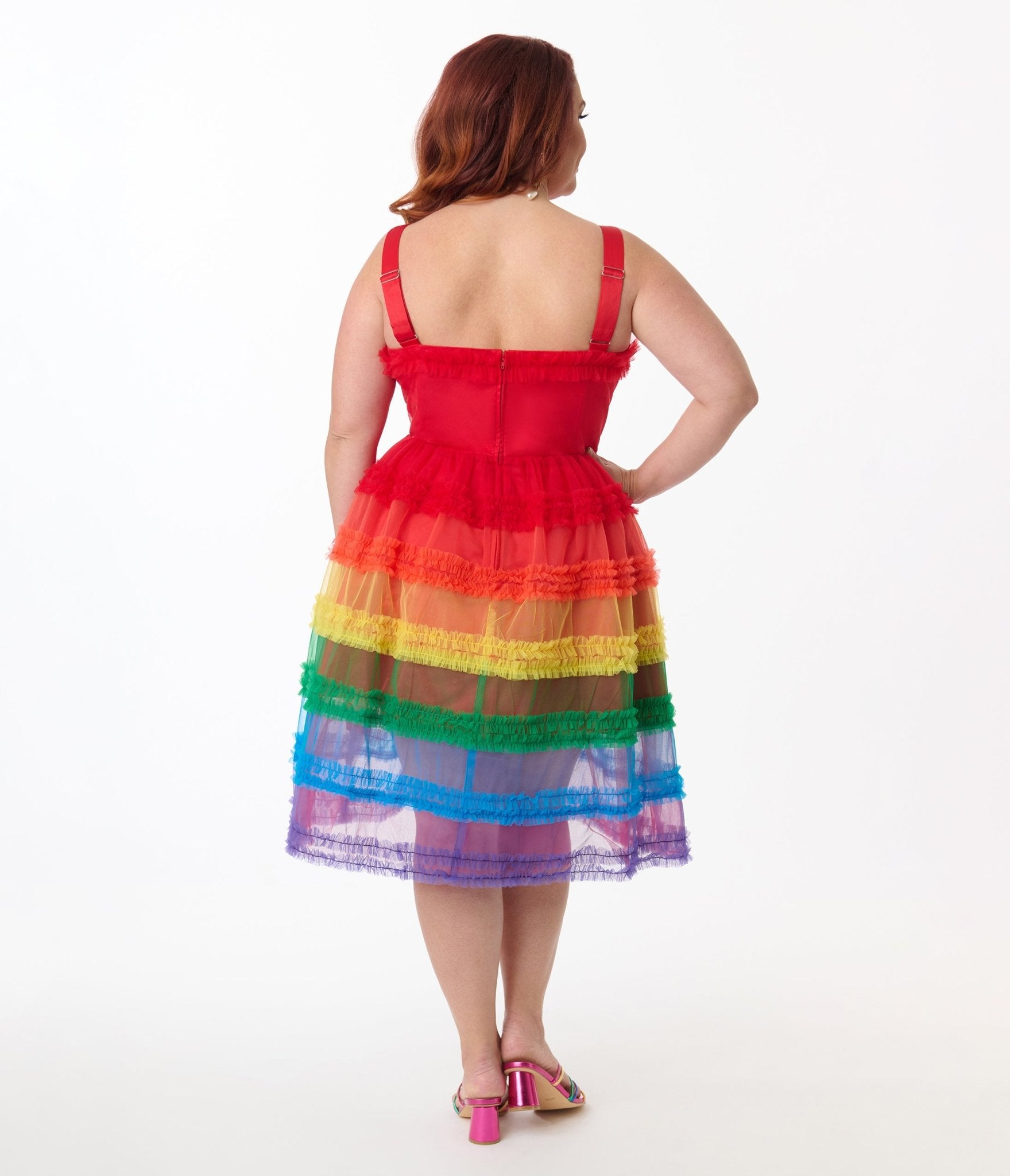 Unique Vintage Plus Size Rainbow Tiered Sheer Midi Dress - Unique Vintage - Womens, DRESSES, PROM AND SPECIAL OCCASION