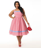 Preorder - Unique Vintage Plus Size Red & Blue Gingham Swing Dress - Unique Vintage - Womens, DRESSES, SWING