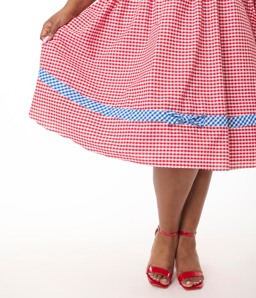 Preorder - Unique Vintage Plus Size Red & Blue Gingham Swing Dress - Unique Vintage - Womens, DRESSES, SWING