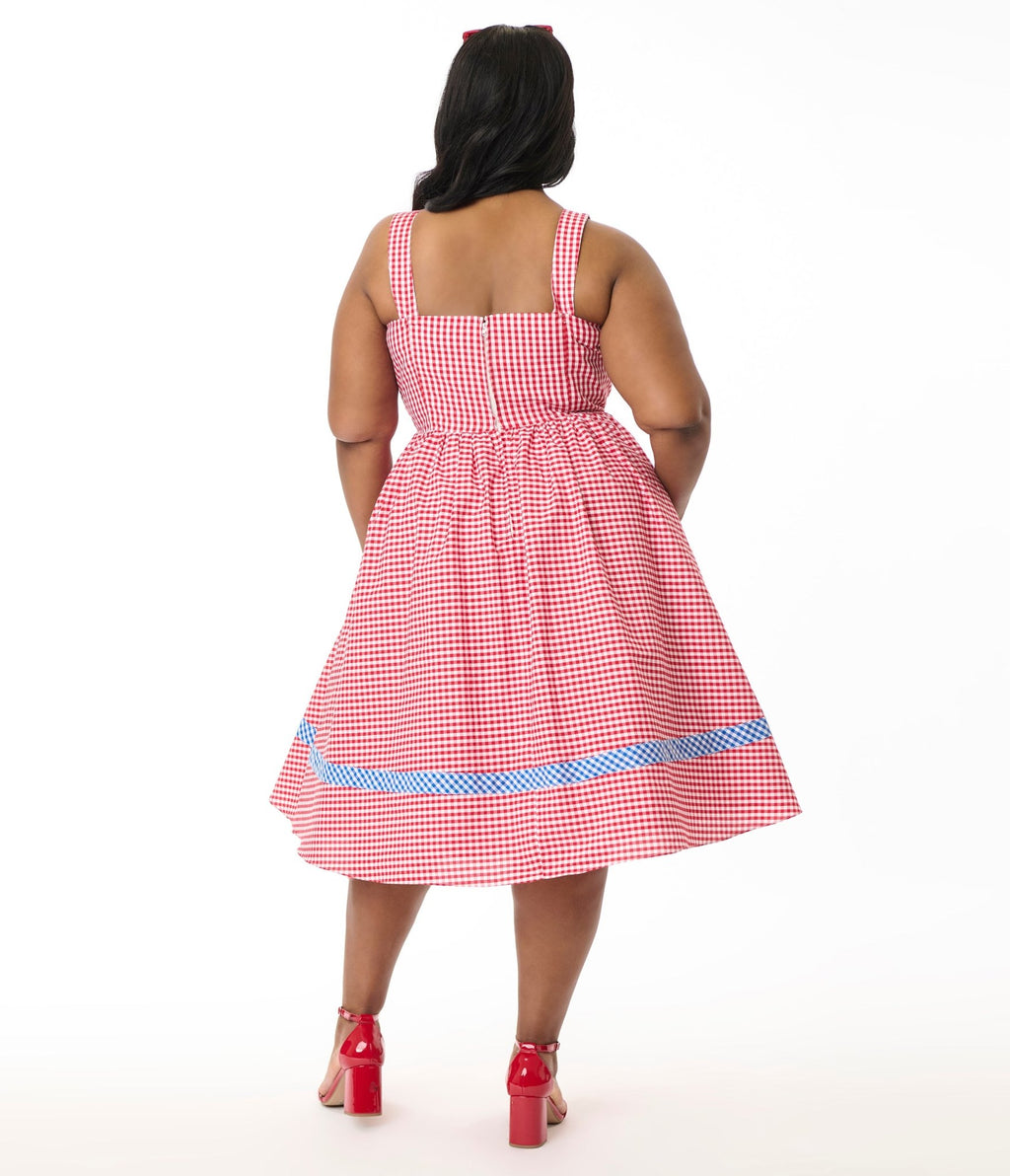 Preorder - Unique Vintage Plus Size Red & Blue Gingham Swing Dress - Unique Vintage - Womens, DRESSES, SWING