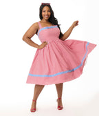 Preorder - Unique Vintage Plus Size Red & Blue Gingham Swing Dress - Unique Vintage - Womens, DRESSES, SWING