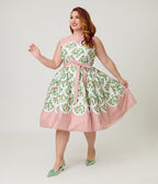 Preorder - Unique Vintage Plus Size Strawberry & Stripe Sleeveless Cotton Swing Dress - Unique Vintage - Womens, DRESSES, SWING