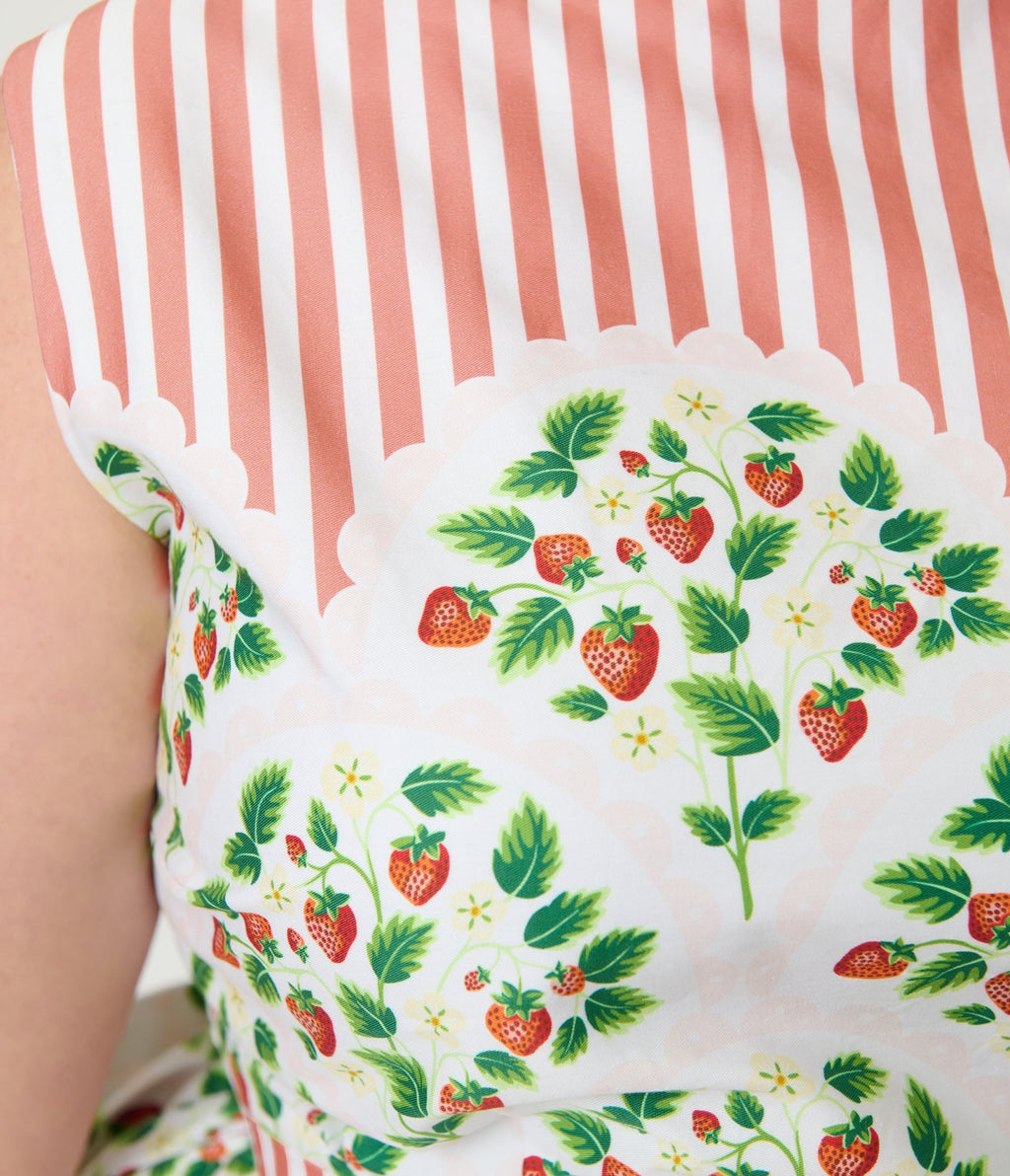 Preorder - Unique Vintage Plus Size Strawberry & Stripe Sleeveless Cotton Swing Dress - Unique Vintage - Womens, DRESSES, SWING