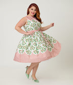 Preorder - Unique Vintage Plus Size Strawberry & Stripe Sleeveless Cotton Swing Dress - Unique Vintage - Womens, DRESSES, SWING