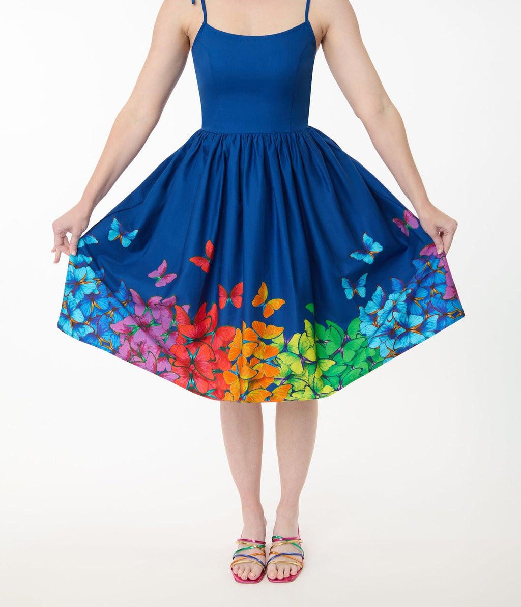Unique Vintage Bobbie Swing Dress Navy Butterfly Xs/2