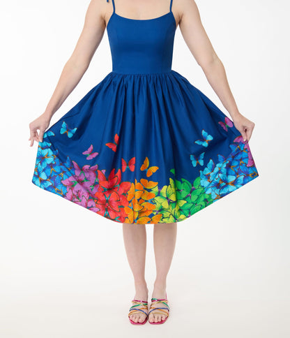 Preorder - Unique Vintage Rainbow Butterfly Cotton Bobbie Swing Dress - Unique Vintage - Womens, DRESSES, SWING