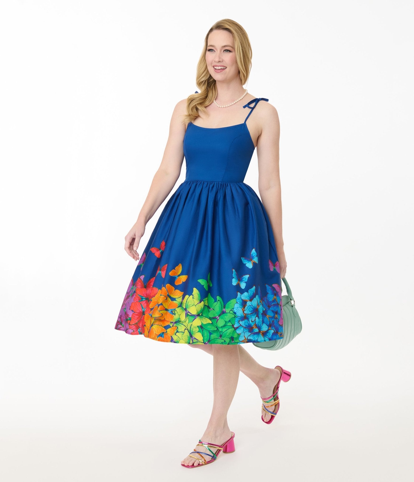 Preorder - Unique Vintage Rainbow Butterfly Cotton Bobbie Swing Dress - Unique Vintage - Womens, DRESSES, SWING