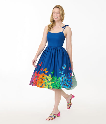 Preorder - Unique Vintage Rainbow Butterfly Cotton Bobbie Swing Dress - Unique Vintage - Womens, DRESSES, SWING