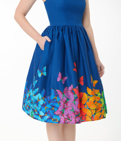 Preorder - Unique Vintage Rainbow Butterfly Cotton Bobbie Swing Dress - Unique Vintage - Womens, DRESSES, SWING