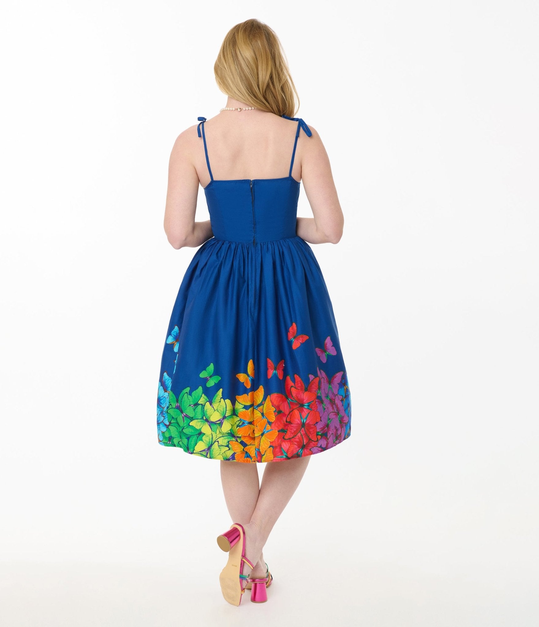 Unique Vintage Rainbow Butterfly Cotton Bobbie Swing Dress Xs/2