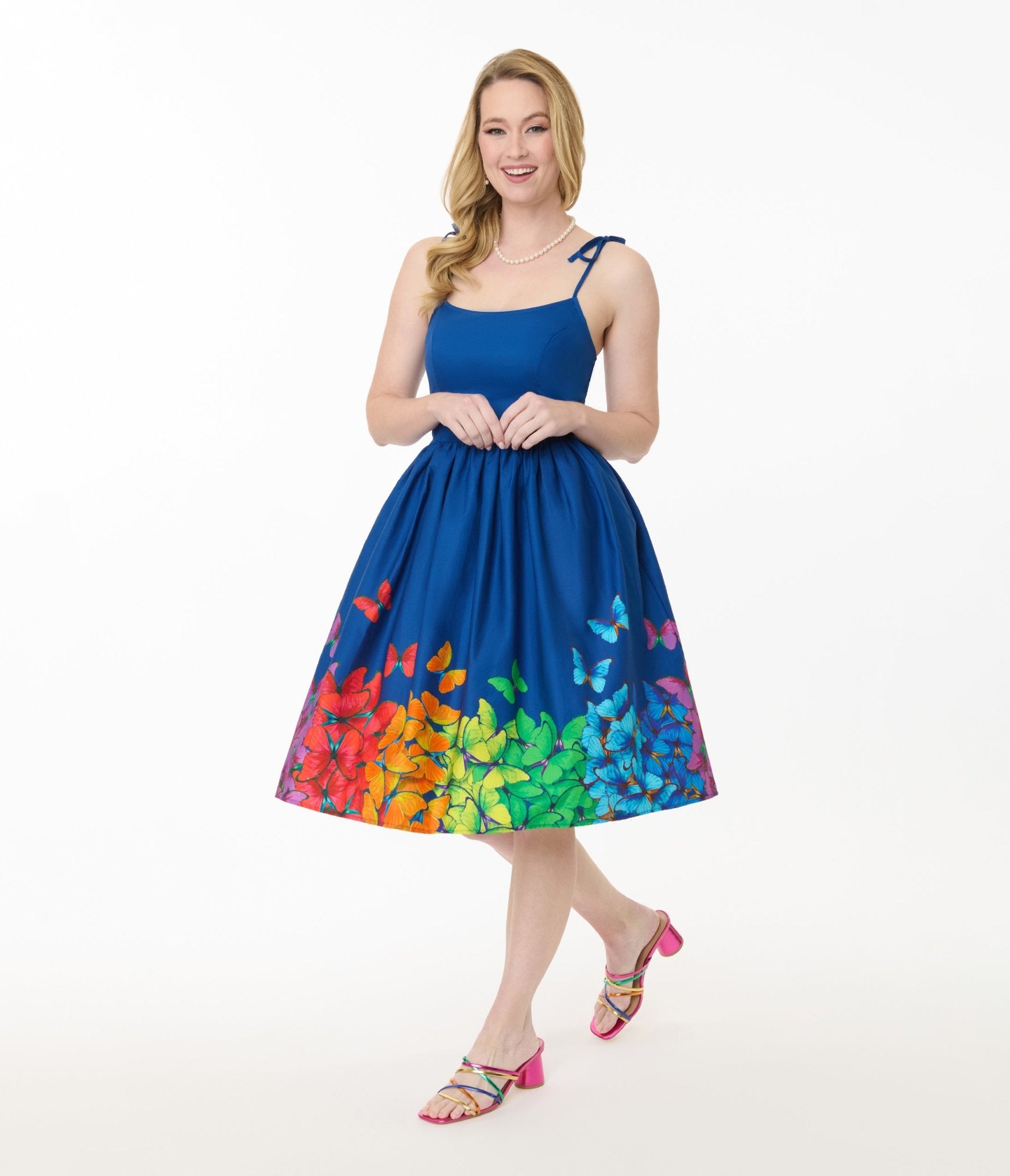 Preorder - Unique Vintage Rainbow Butterfly Cotton Bobbie Swing Dress - Unique Vintage - Womens, DRESSES, SWING