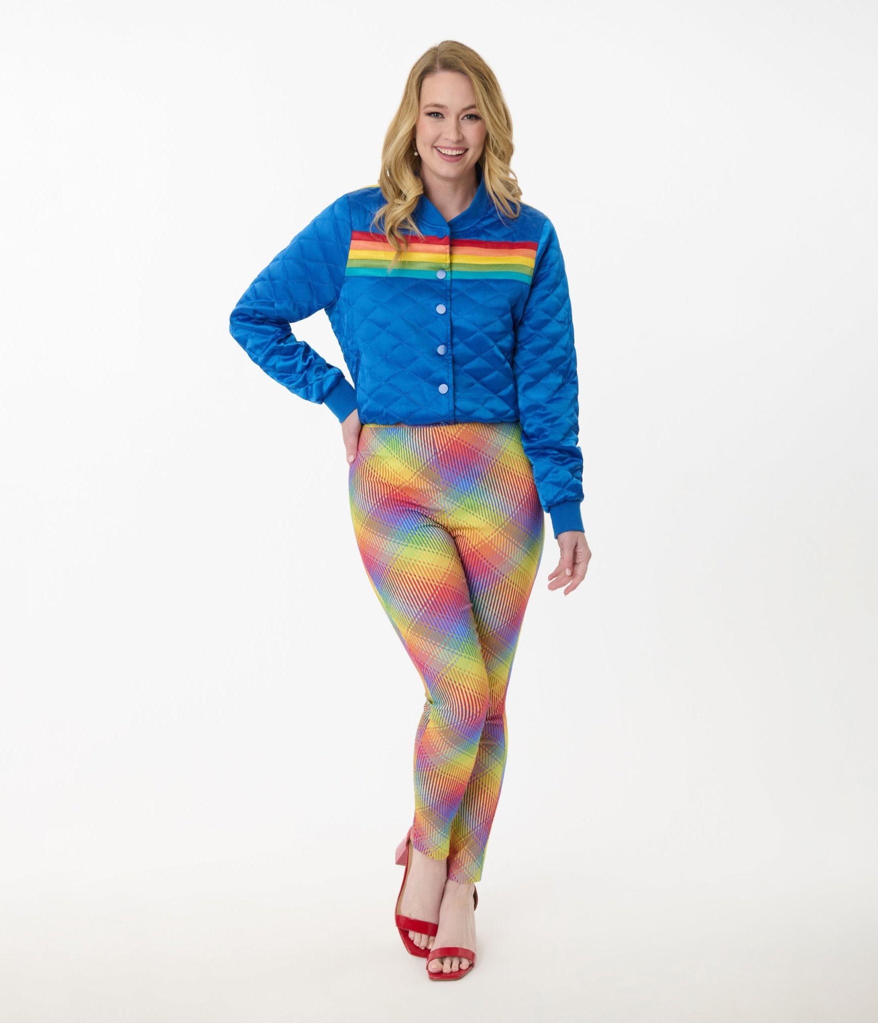 Preorder - Unique Vintage Rainbow Plaid High Waist Rizzo Cigarette Pants - Unique Vintage - Womens, BOTTOMS, PANTS