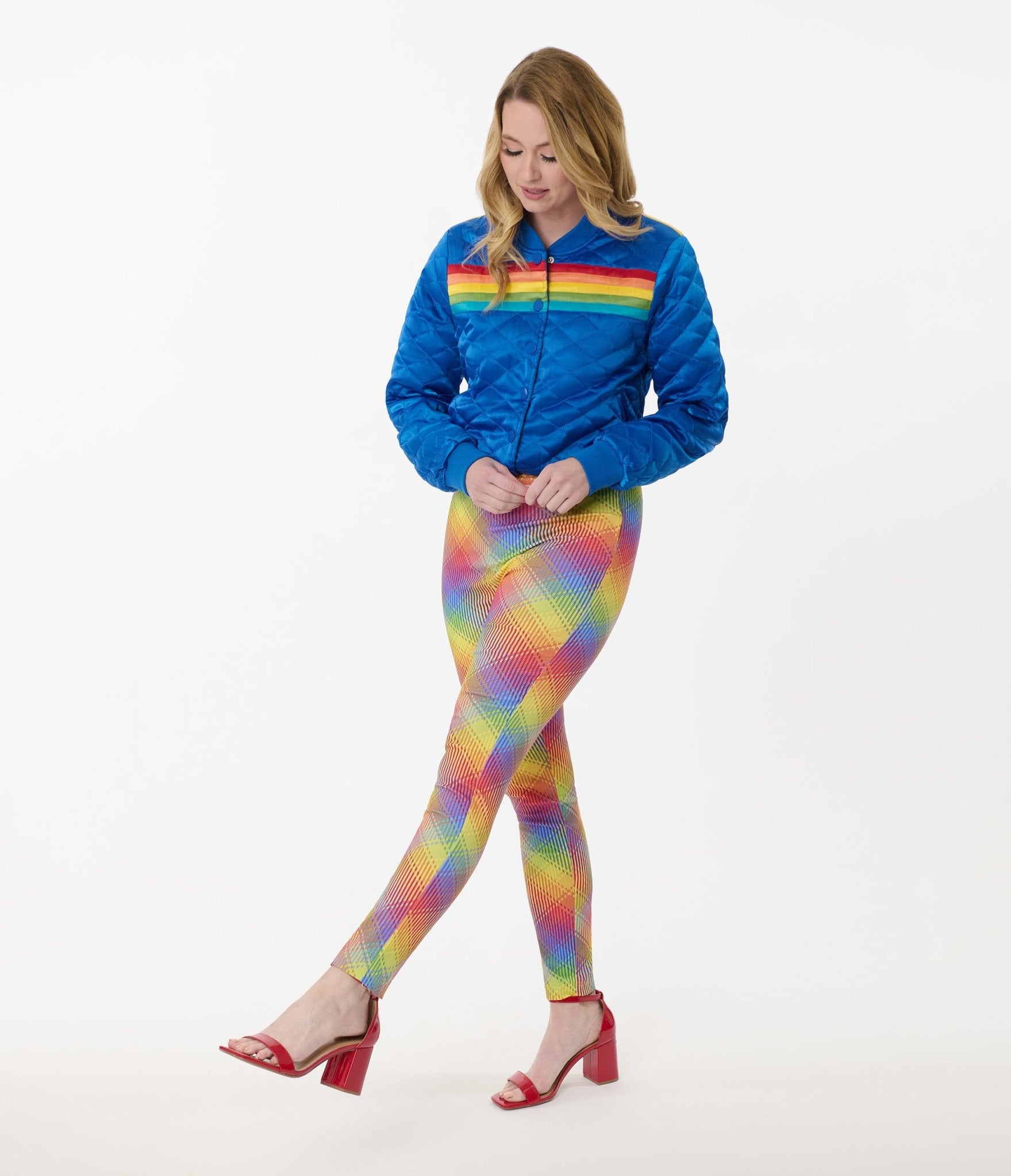 Preorder - Unique Vintage Rainbow Plaid High Waist Rizzo Cigarette Pants - Unique Vintage - Womens, BOTTOMS, PANTS
