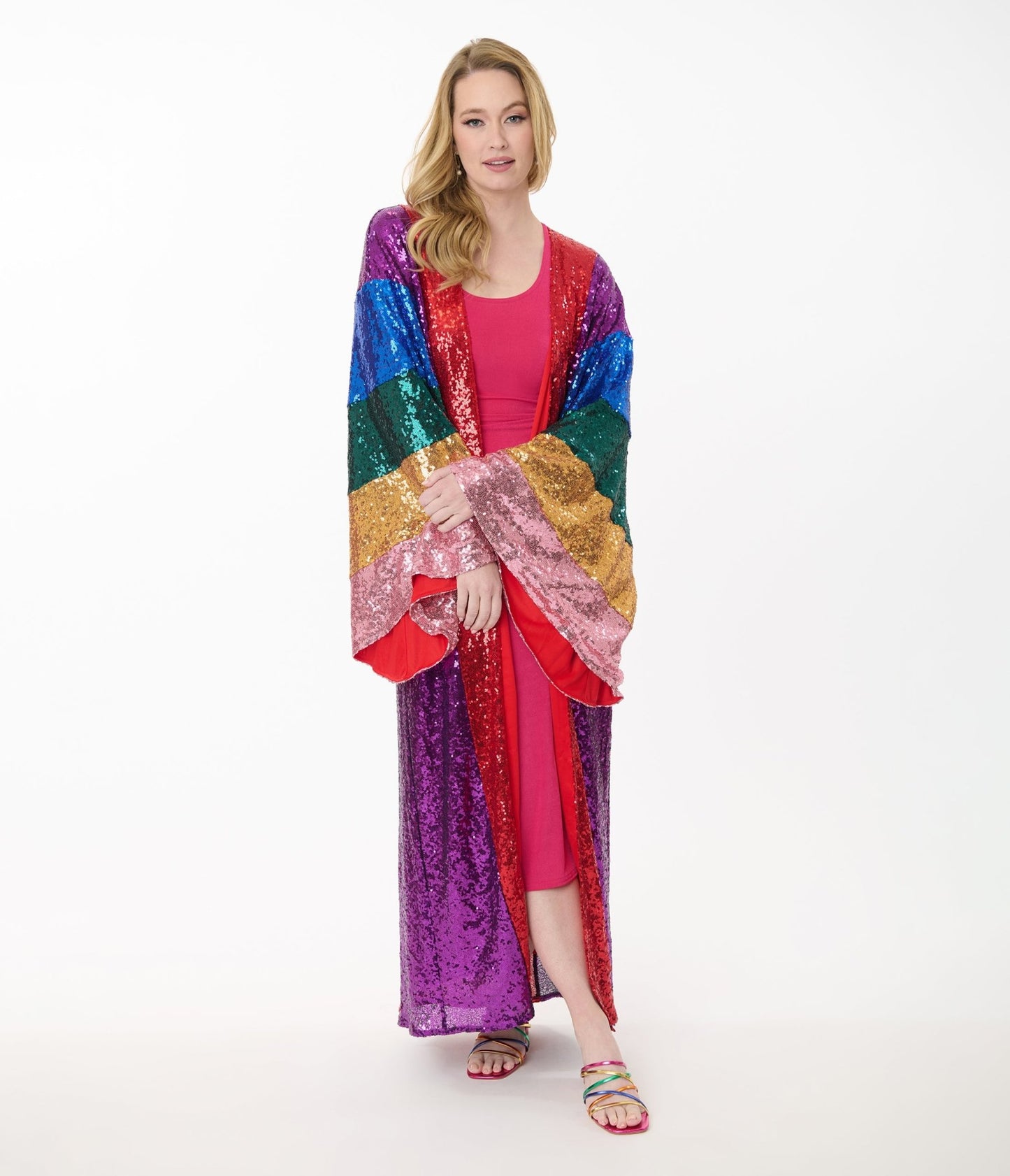 Preorder - Unique Vintage Rainbow Sequin Striped Long Kimono - Unique Vintage - Womens, FLAPPER, COATS