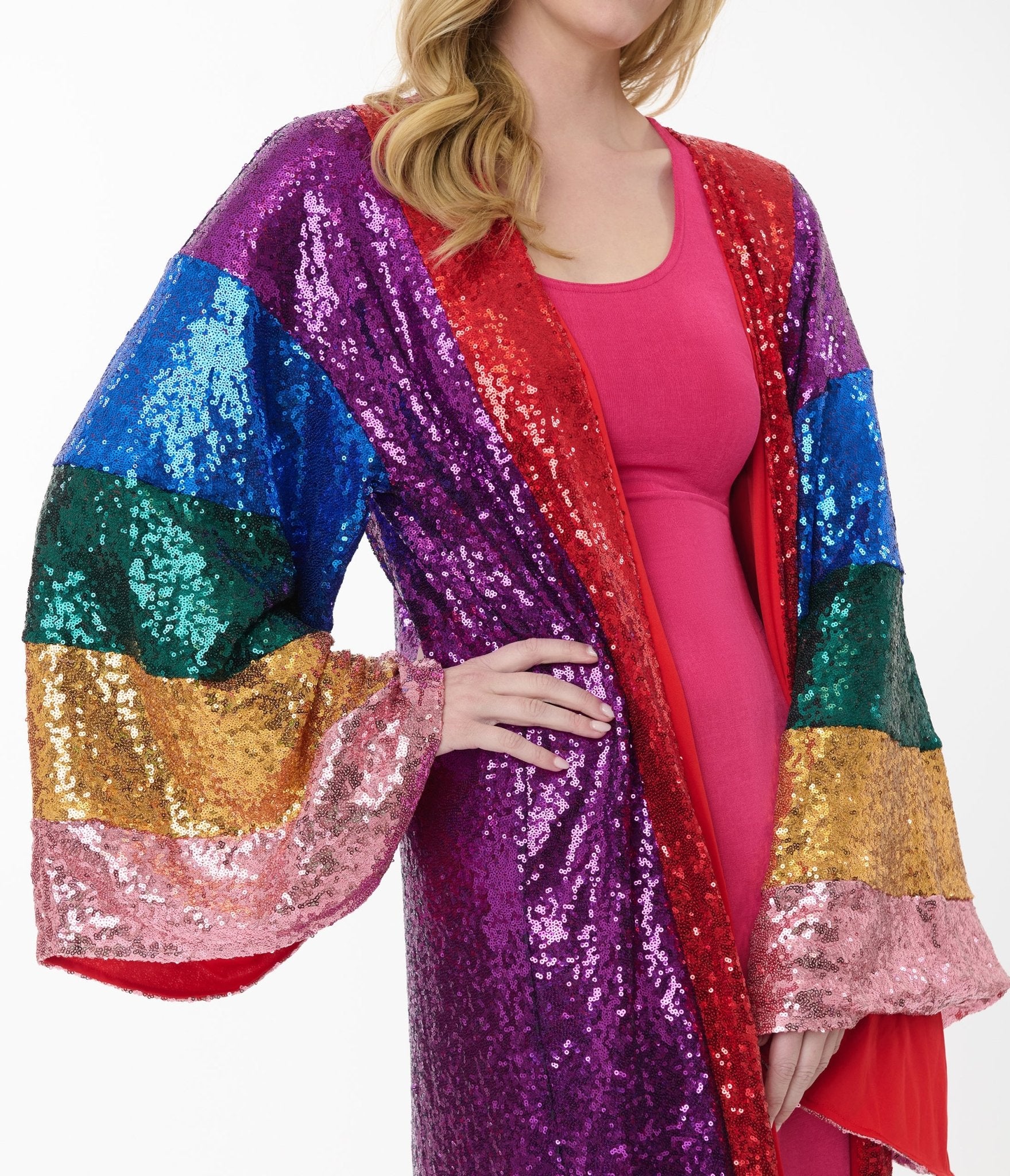 Preorder - Unique Vintage Rainbow Sequin Striped Long Kimono - Unique Vintage - Womens, FLAPPER, COATS