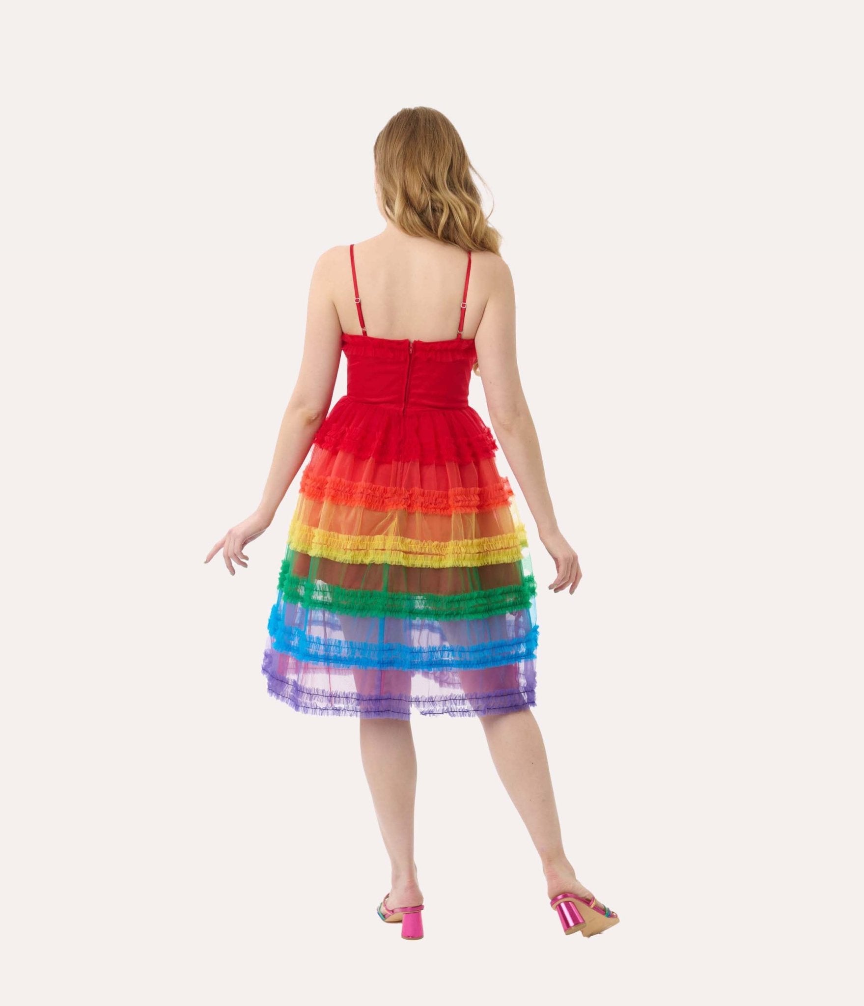 Preorder - Unique Vintage Rainbow Tiered Sheer Midi Dress - Unique Vintage - Womens, DRESSES, PROM AND SPECIAL OCCASION