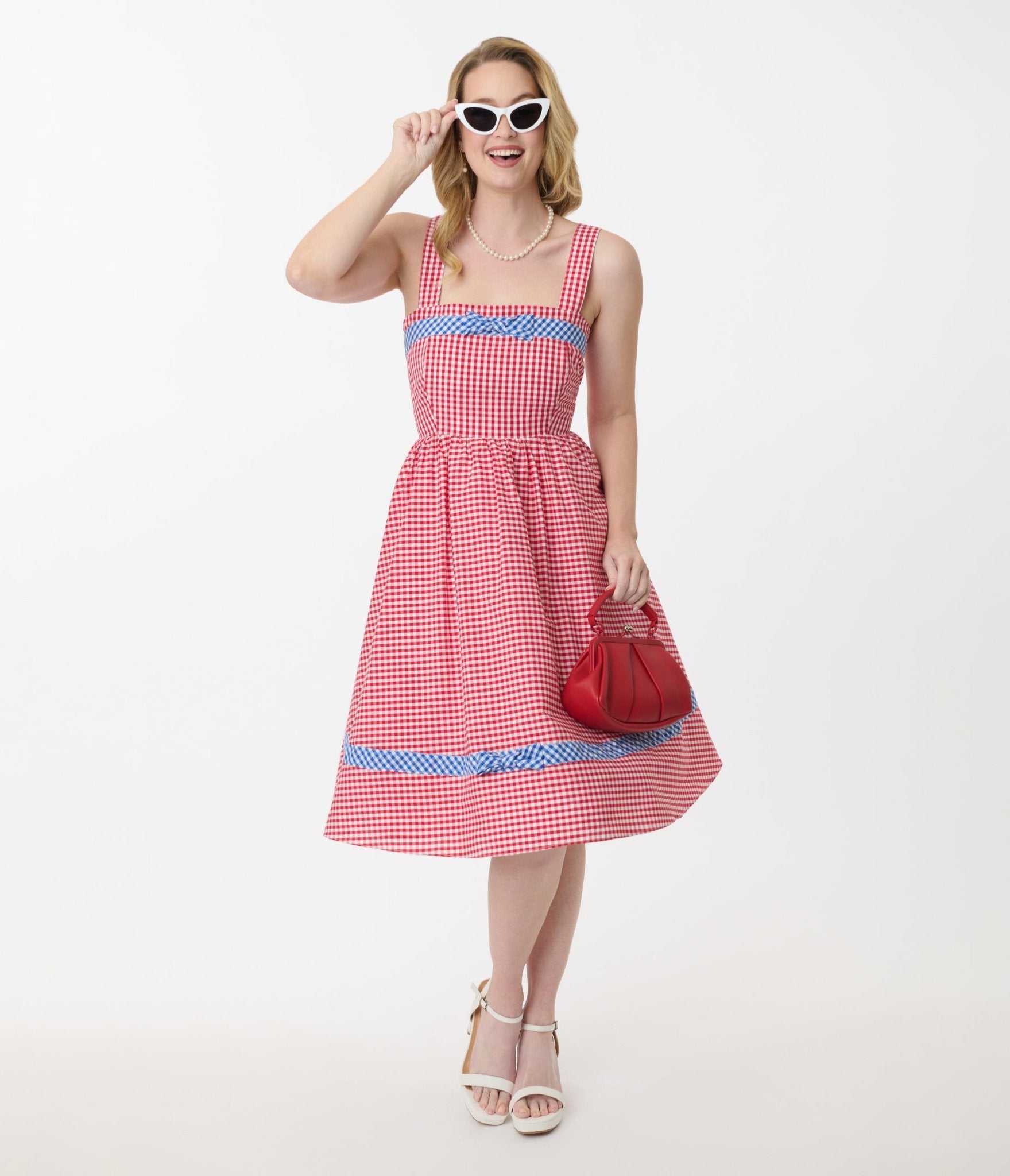 Preorder - Unique Vintage Red & Blue Gingham Swing Dress - Unique Vintage - Womens, DRESSES, SWING