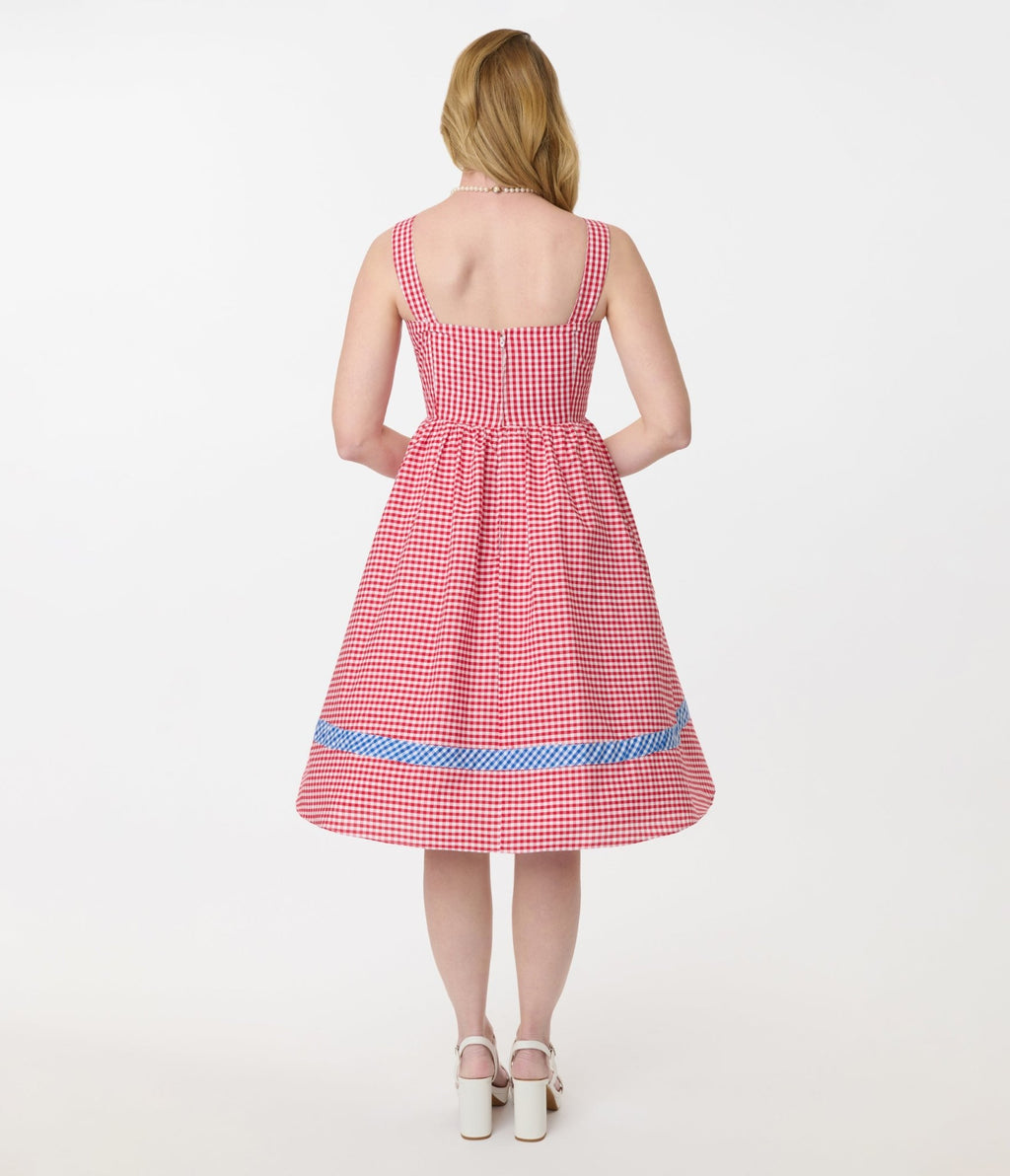 Preorder - Unique Vintage Red & Blue Gingham Swing Dress - Unique Vintage - Womens, DRESSES, SWING
