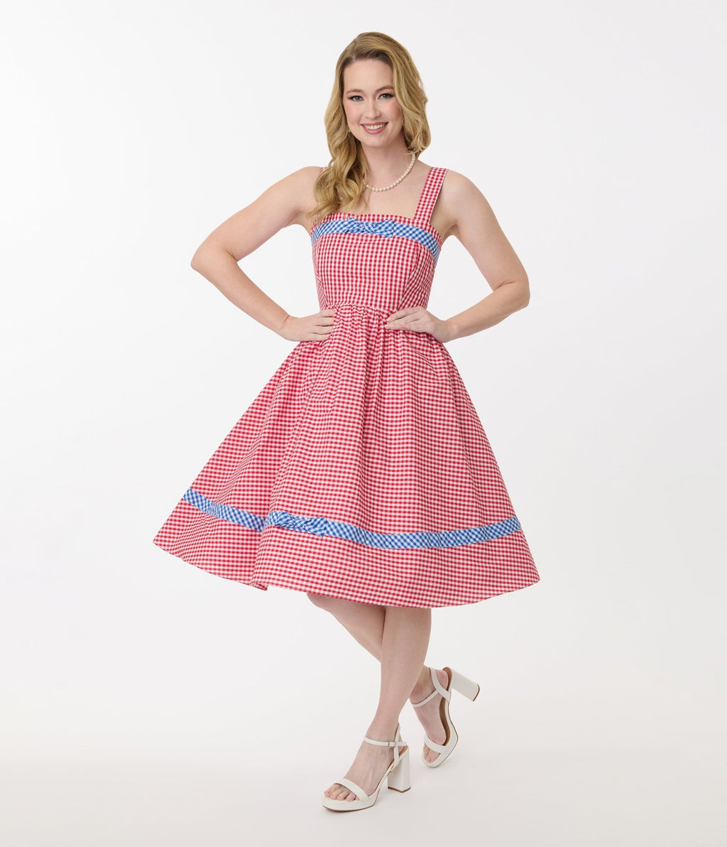 Preorder - Unique Vintage Red & Blue Gingham Swing Dress - Unique Vintage - Womens, DRESSES, SWING