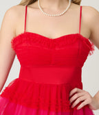 Preorder - Unique Vintage Red Ombre Tiered Sheer Midi Dress - Unique Vintage - Womens, DRESSES, PROM AND SPECIAL OCCASION