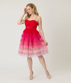 Preorder - Unique Vintage Red Ombre Tiered Sheer Midi Dress - Unique Vintage - Womens, DRESSES, PROM AND SPECIAL OCCASION