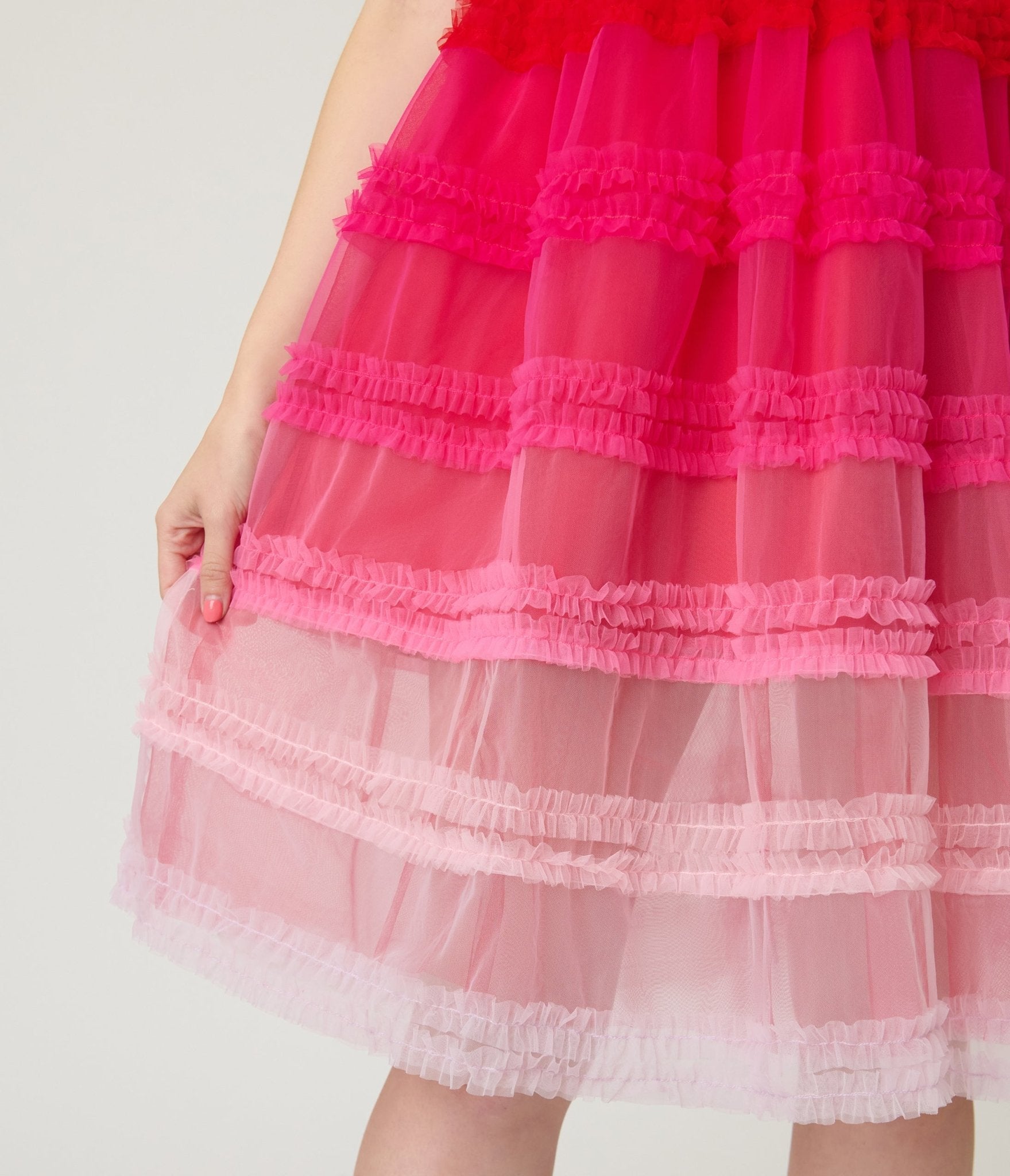 Preorder - Unique Vintage Red Ombre Tiered Sheer Midi Dress - Unique Vintage - Womens, DRESSES, PROM AND SPECIAL OCCASION