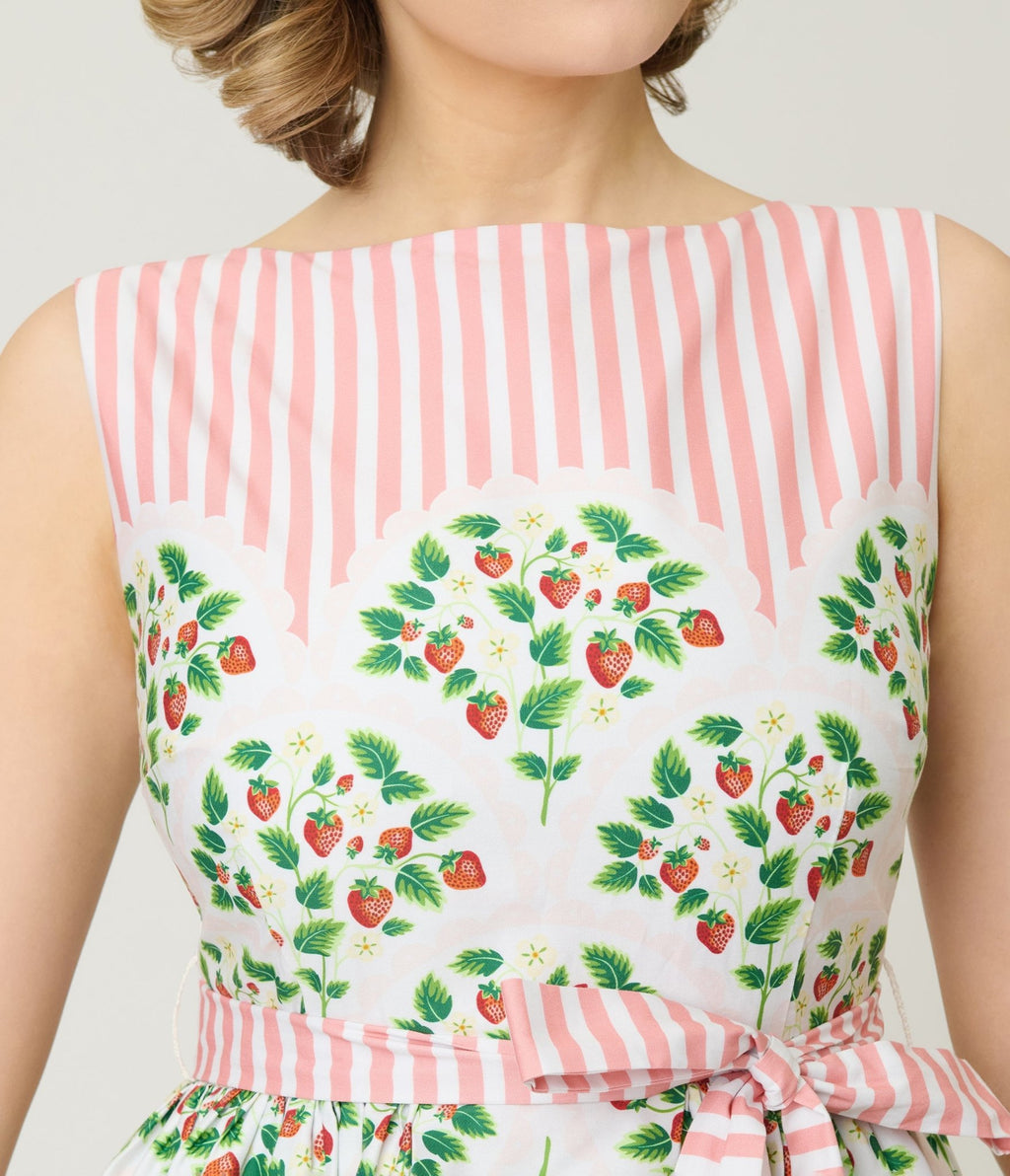 Preorder - Unique Vintage Strawberry & Stripe Sleeveless Cotton Swing Dress - Unique Vintage - Womens, DRESSES, SWING