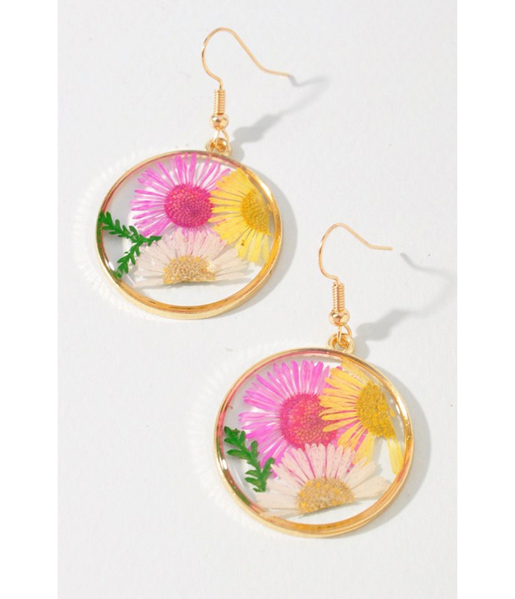 Pressed Daisy Flower Earrings - Unique Vintage - Womens, ACCESSORIES, JEWELRY
