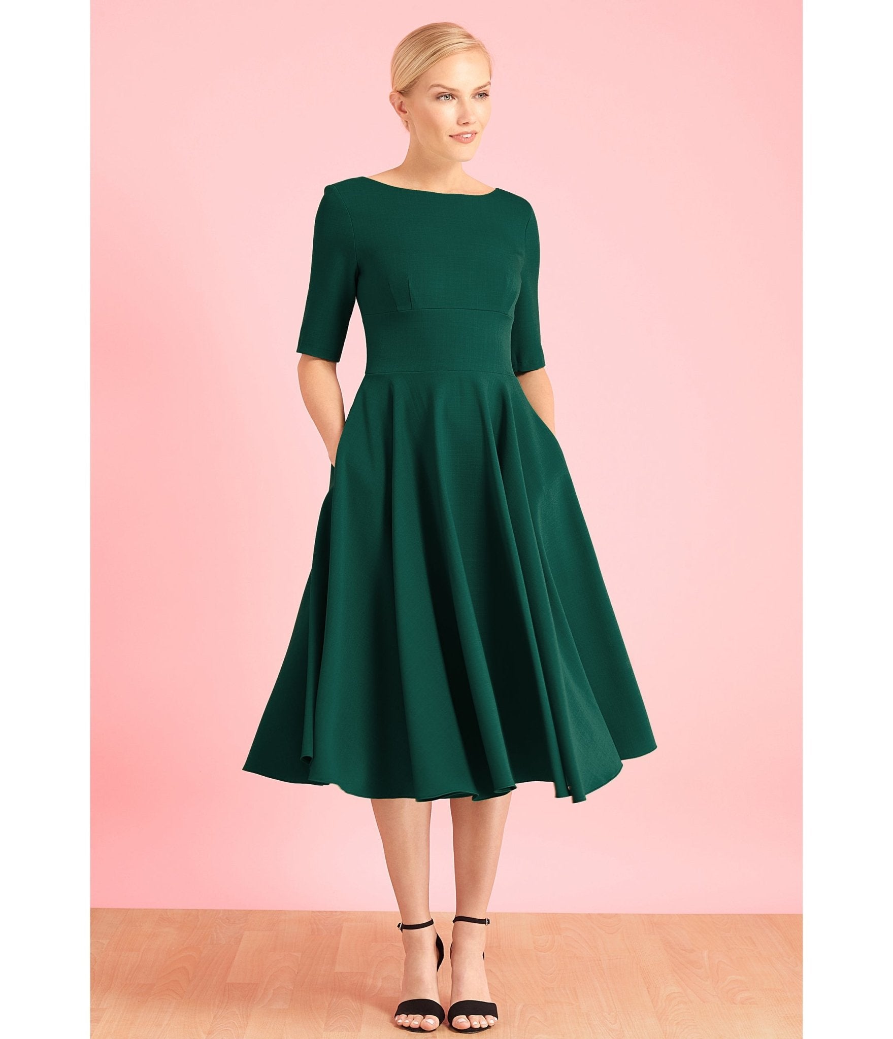 Pretty Dress Company Forest Green Hepburn Swing Dress - Unique Vintage - Womens, DRESSES, SWING