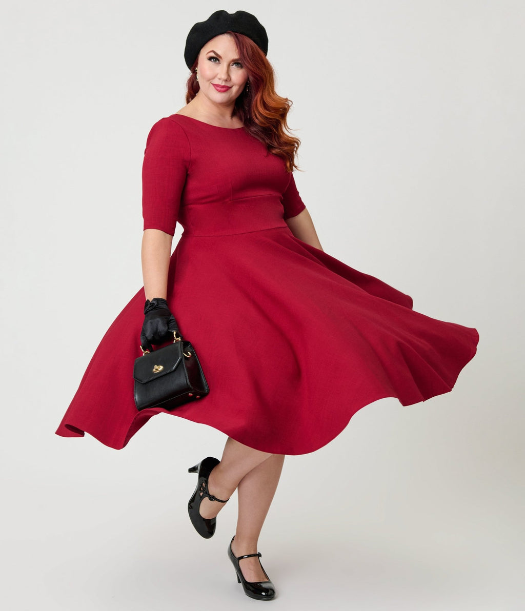 Pretty Dress Company Plus Size Bordeaux Hepburn Swing Dress - Unique Vintage - Womens, DRESSES, SWING