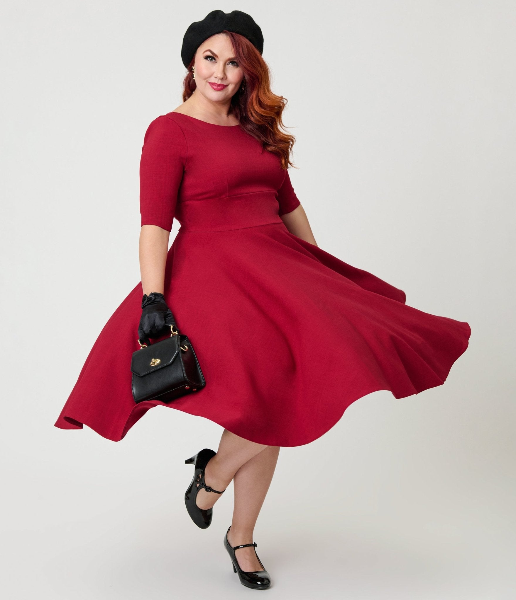 Pretty Dress Company Plus Size Bordeaux Hepburn Swing Dress - Unique Vintage - Womens, DRESSES, SWING