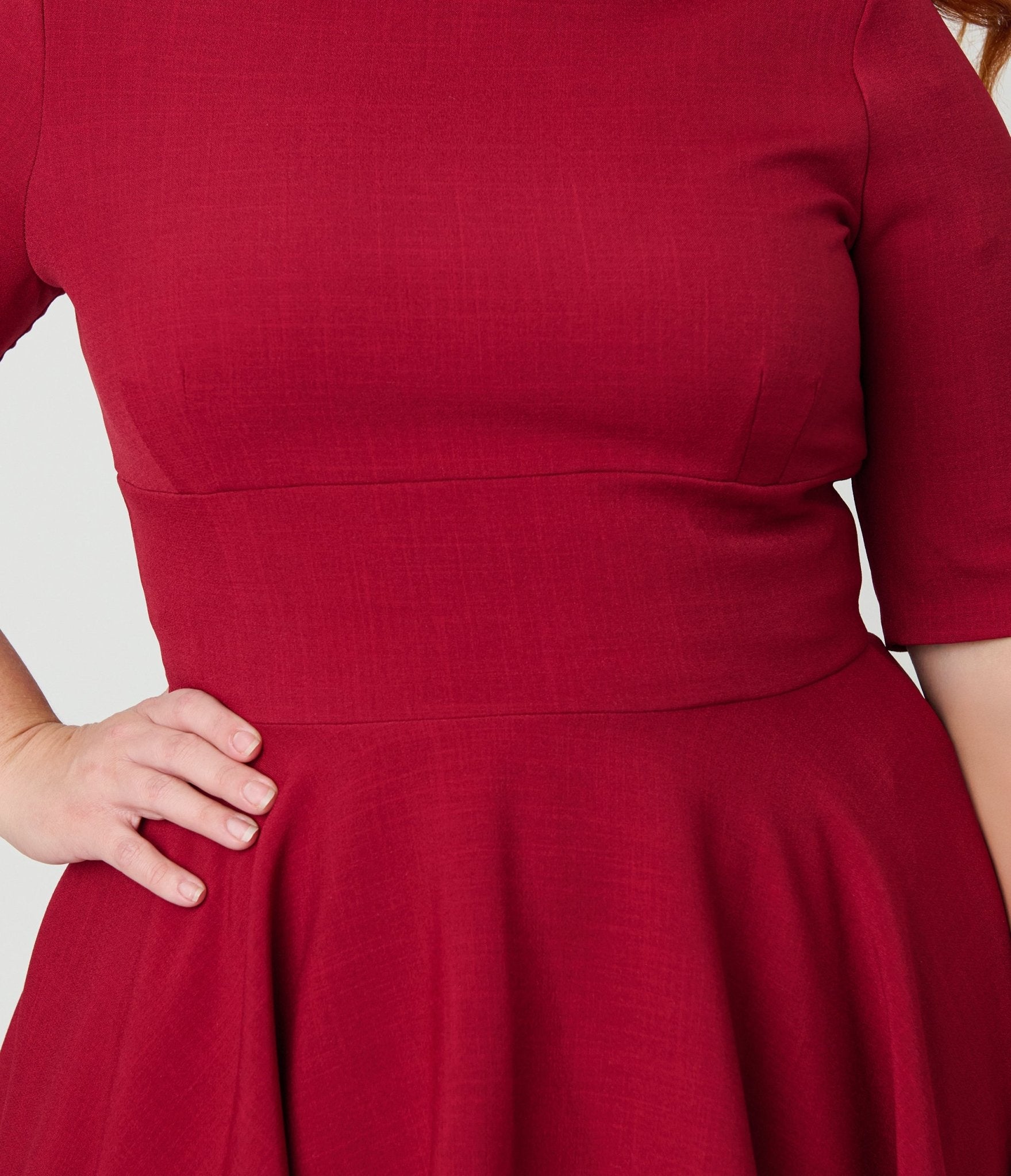 Pretty Dress Company Plus Size Bordeaux Hepburn Swing Dress - Unique Vintage - Womens, DRESSES, SWING