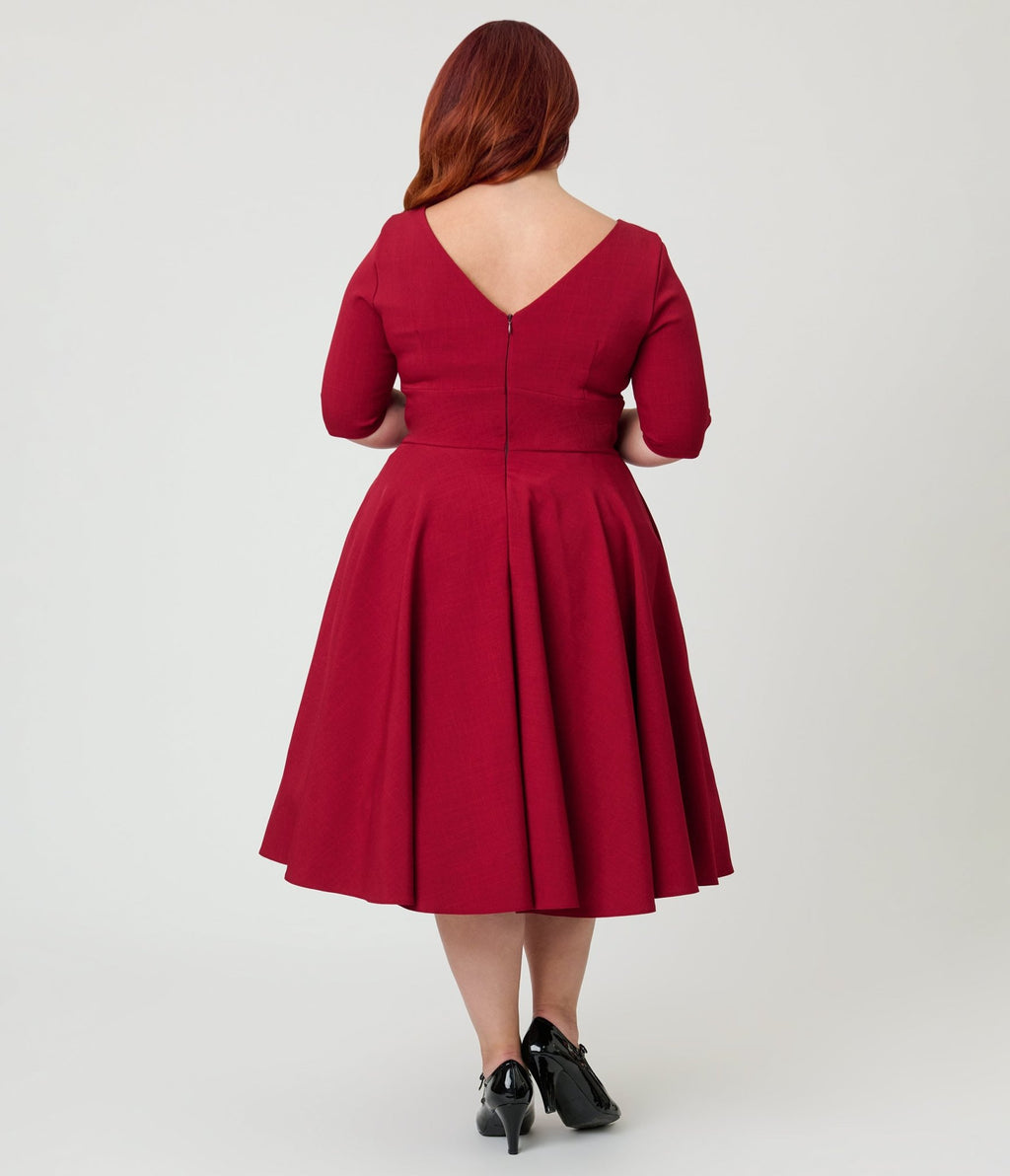 Pretty Dress Company Plus Size Bordeaux Hepburn Swing Dress - Unique Vintage - Womens, DRESSES, SWING