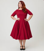Pretty Dress Company Plus Size Bordeaux Hepburn Swing Dress - Unique Vintage - Womens, DRESSES, SWING