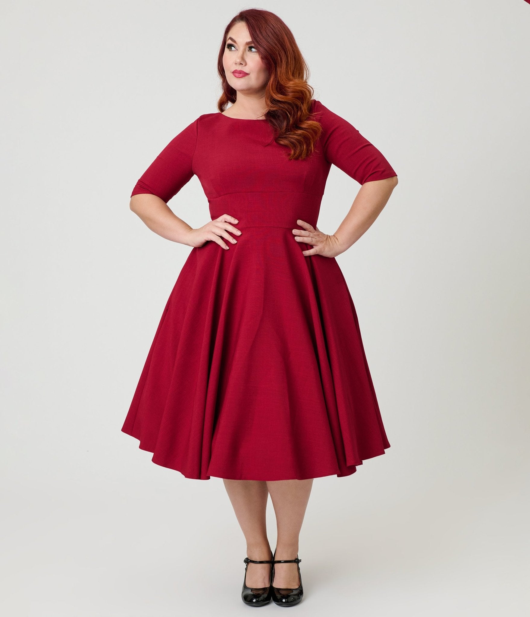 Pretty Dress Company Plus Size Bordeaux Hepburn Swing Dress - Unique Vintage - Womens, DRESSES, SWING
