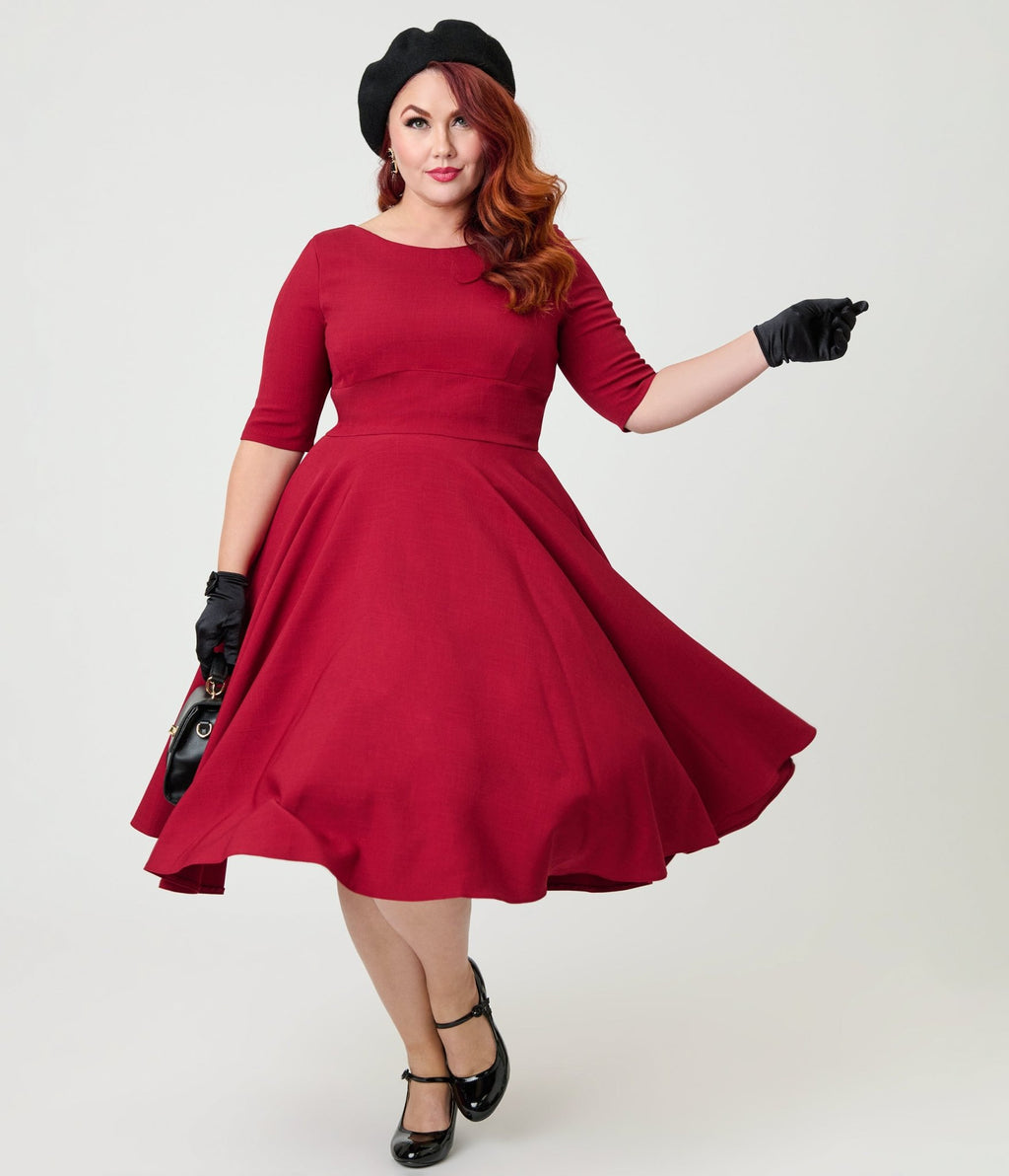 Pretty Dress Company Plus Size Bordeaux Hepburn Swing Dress - Unique Vintage - Womens, DRESSES, SWING
