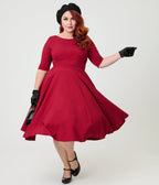 Pretty Dress Company Plus Size Bordeaux Hepburn Swing Dress - Unique Vintage - Womens, DRESSES, SWING