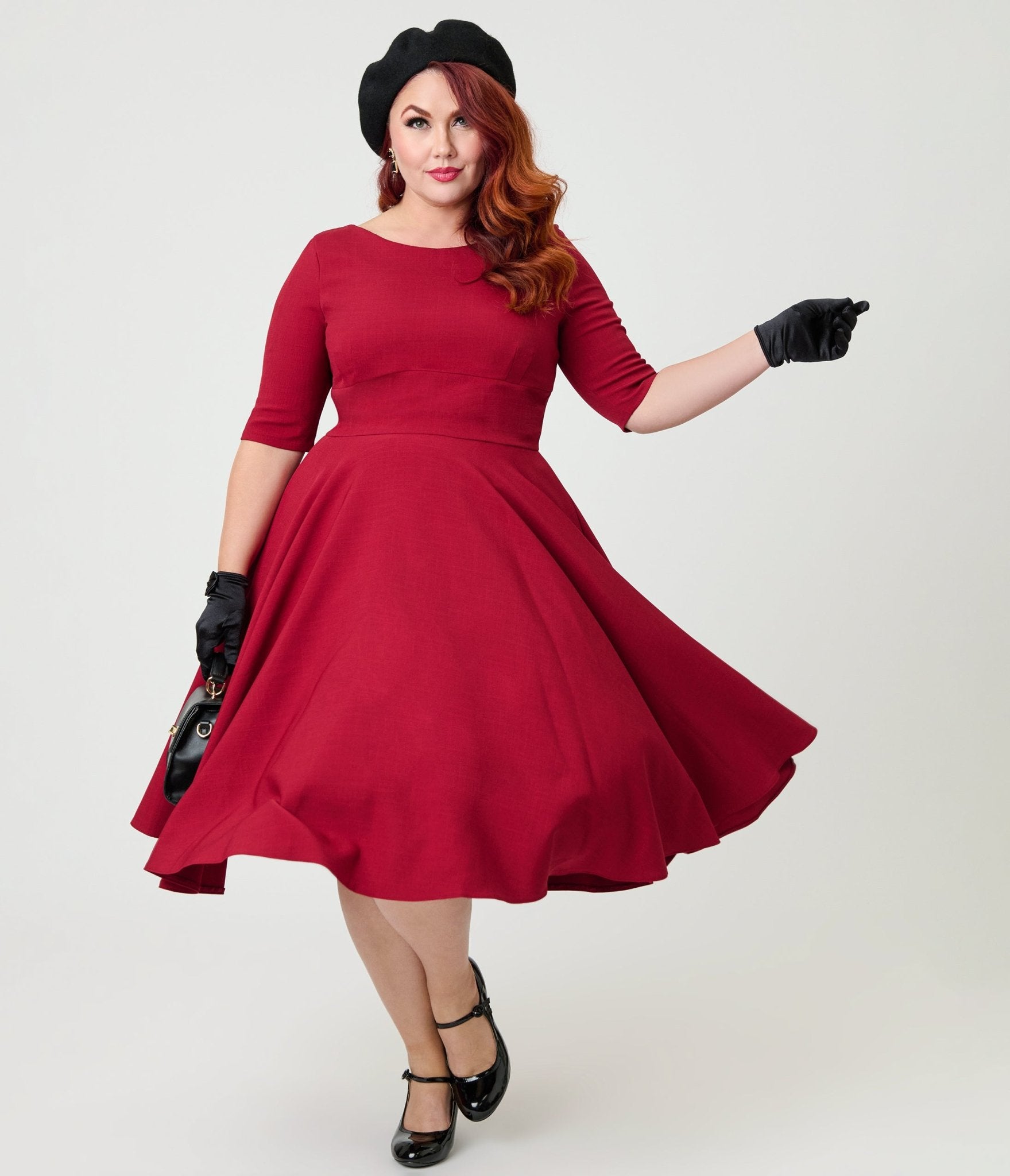 Pretty Dress Company Plus Size Bordeaux Hepburn Swing Dress - Unique Vintage - Womens, DRESSES, SWING