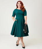 Pretty Dress Company Plus Size Forest Green Hepburn Swing Dress - Unique Vintage - Womens, DRESSES, SWING