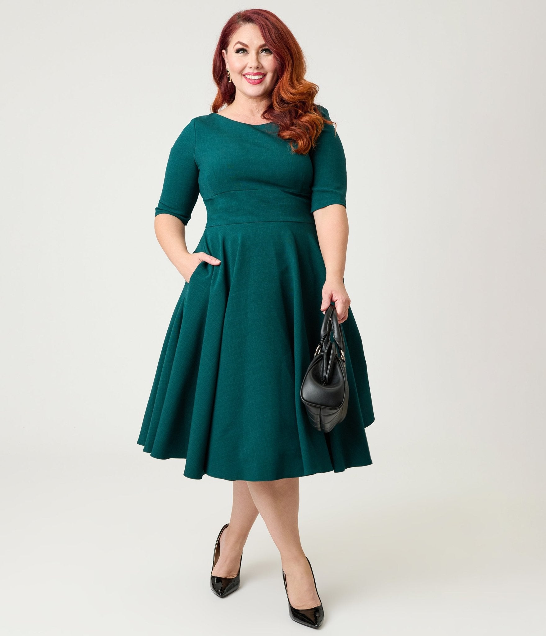 Pretty Dress Company Plus Size Forest Green Hepburn Swing Dress - Unique Vintage - Womens, DRESSES, SWING