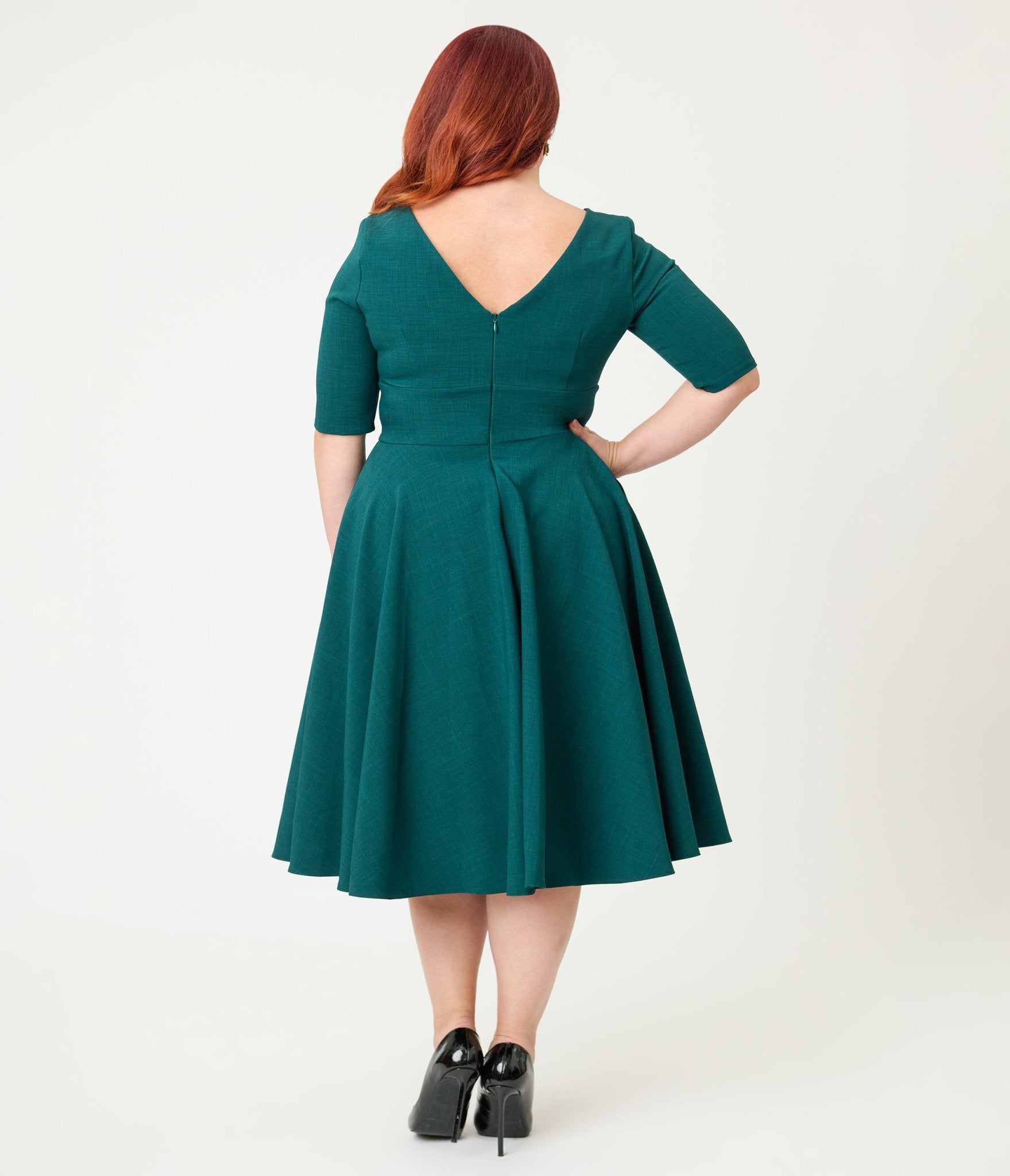 Pretty Dress Company Plus Size Forest Green Hepburn Swing Dress - Unique Vintage - Womens, DRESSES, SWING