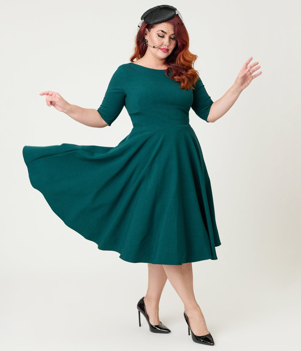 Pretty Dress Company Plus Size Forest Green Hepburn Swing Dress - Unique Vintage - Womens, DRESSES, SWING