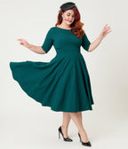 Pretty Dress Company Plus Size Forest Green Hepburn Swing Dress - Unique Vintage - Womens, DRESSES, SWING